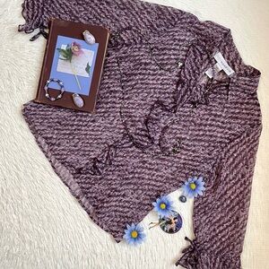 Woman’s vintage Sag Harbor ruffled sheer purple button up top